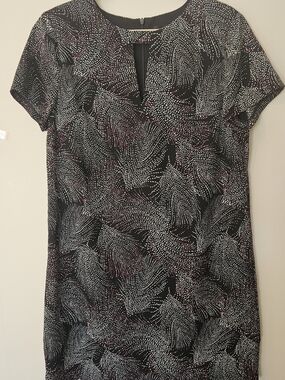 Black Short Sleeve Shift Dress with White & Pink Dot Pattern